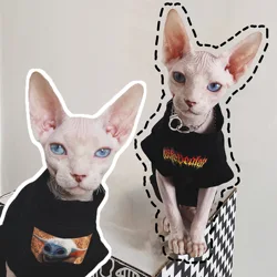 Cat Clothing Spring Summer Cotton shirt for Sphynx Fashion Black Short Sleeves Coat for Cats Dogs Cartoon Jumpsuit For Devon Rex