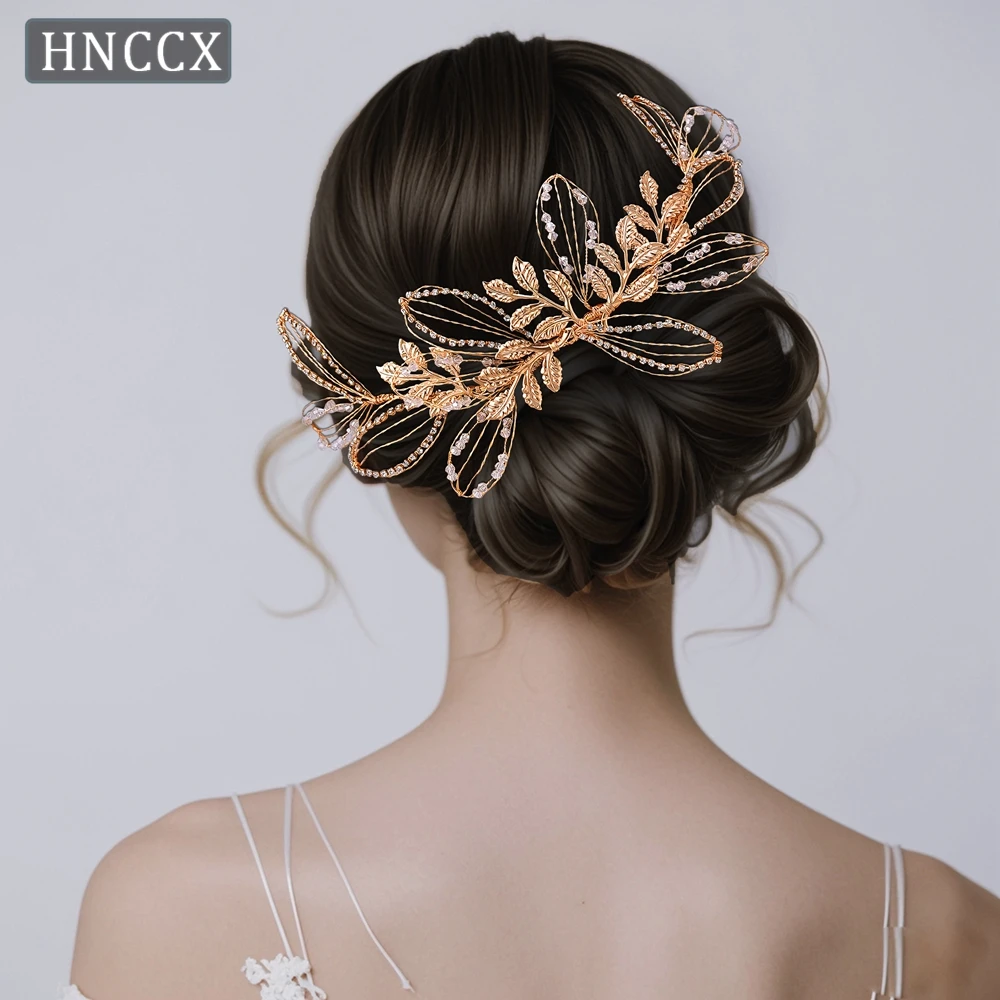 

HNCCX Gold Color Hair Comb Alloy Leaf Women Headband Bride Hair Accessories Handmade Pearl Hair Comb Hairpin Wedding CP316