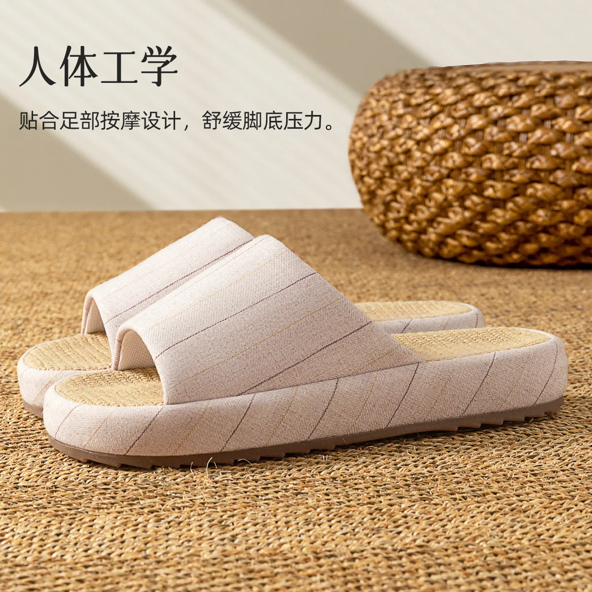 شباشب من القطن والكتان للنساء والرجال للخريف والشتاء أحذية أرضية منزلية نعل سميك نسيج قابل للتنفس مضاد للانزلاق للأزواج شرائح داخلية