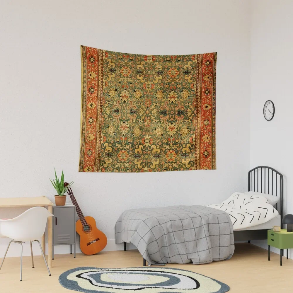 

Tabriz Green Orange Rug Print Tapestry Room Decore Aesthetic Wall Hanging Cute Decor Bathroom Decor Tapestry