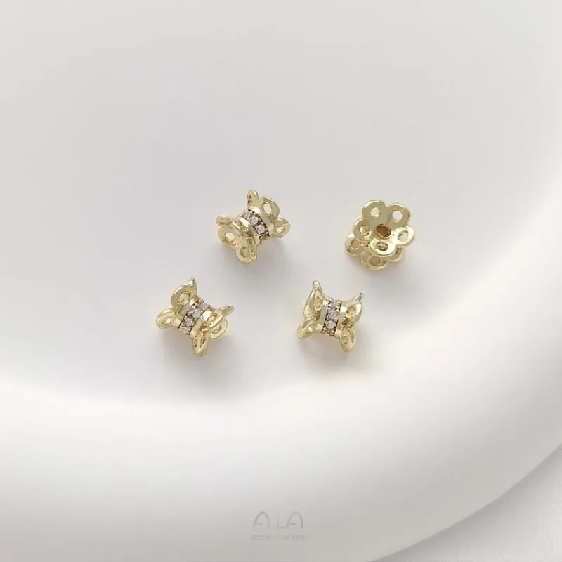 Copper Plated 18K Gold 14K Light Gold Zirconium Plum Blossom Double-layer Flower Holder Double-sided Bead Holder DIY Accessories