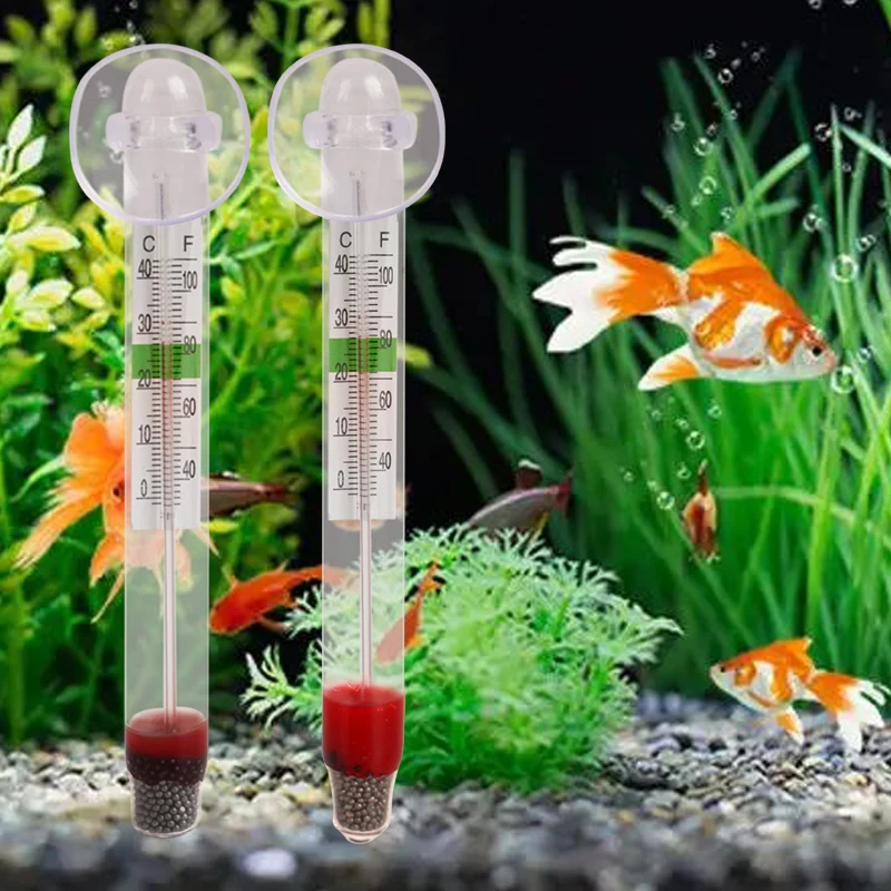 1pc Aquarium Floating Thermometer Fish Tank Glass Temperature Measuring Tool With Suction Cup Fahrenheit Celsius Accessories