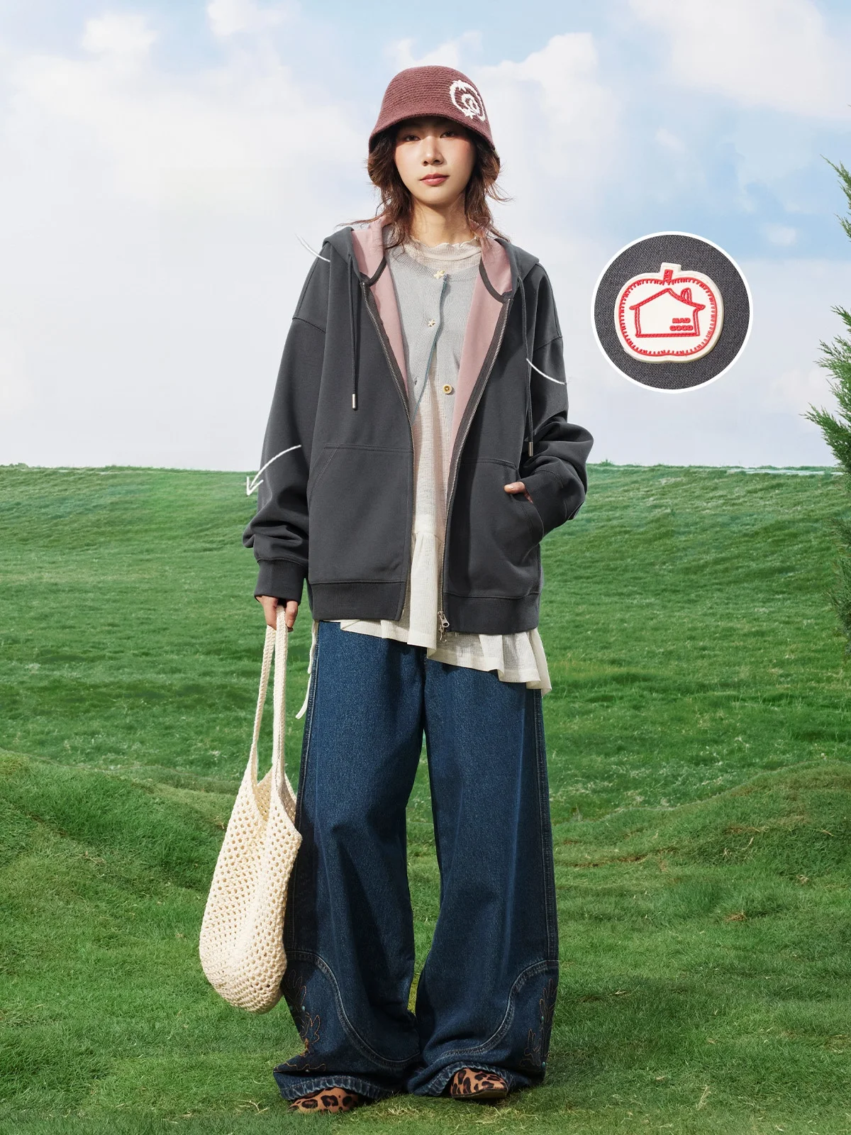 

Maood ex Casual Hoodie Double-Sided Color Colion Worksite Sle Spring Loose Outerwear Breathable Long Sve Zipper