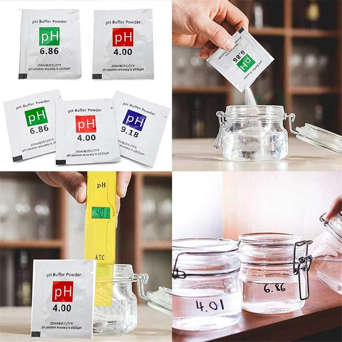 New 15 Pack PH Meter Buffer Solution Powder 6.86/4.00/9.18, PH Calibration Solution Packets for Precise PH Meter