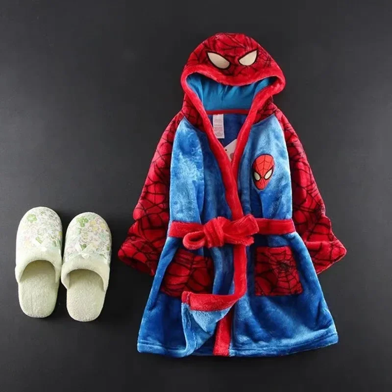 

Winter Children Bathrobe Cartoon Spiderman Print Kid Robes Flannel Boy Girl Long Sleeve Pajamas Keep Warm Sleepwear Baby Clothes