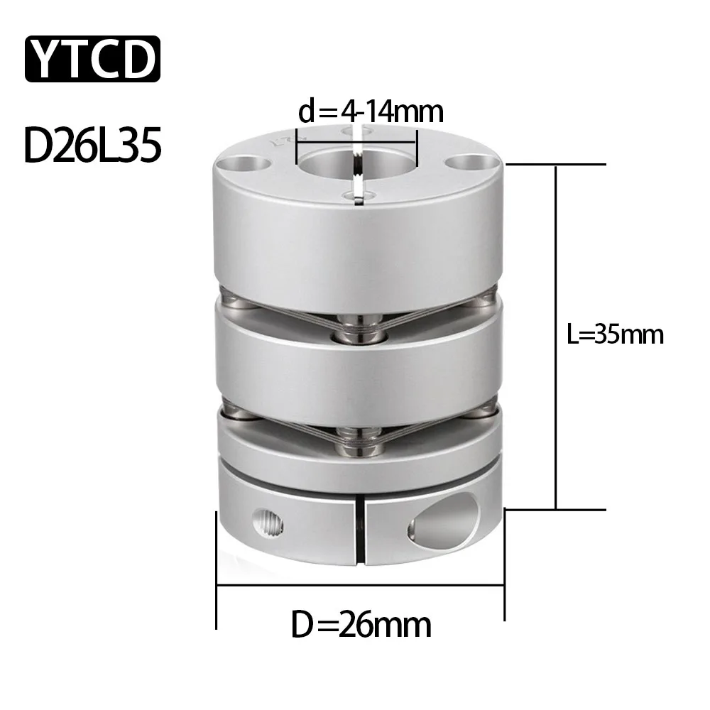 

D26L35mm Dual Diaphragm Motor Shaft Coupling High Torque Stepper Servo Motor Coupler Screw Elasticity Couplers 5mm to 14mm