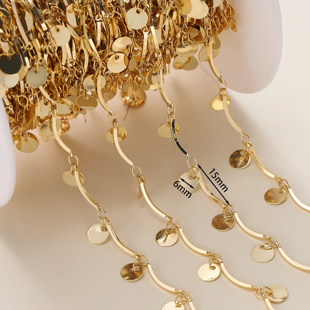 1 Meter/lot 15Mm 14/18K Warna Emas Rantai Berlapis dengan Liontin Bulat untuk Buatan Tangan DIY Gelang Kalung Pembuatan Perhiasan Persediaan