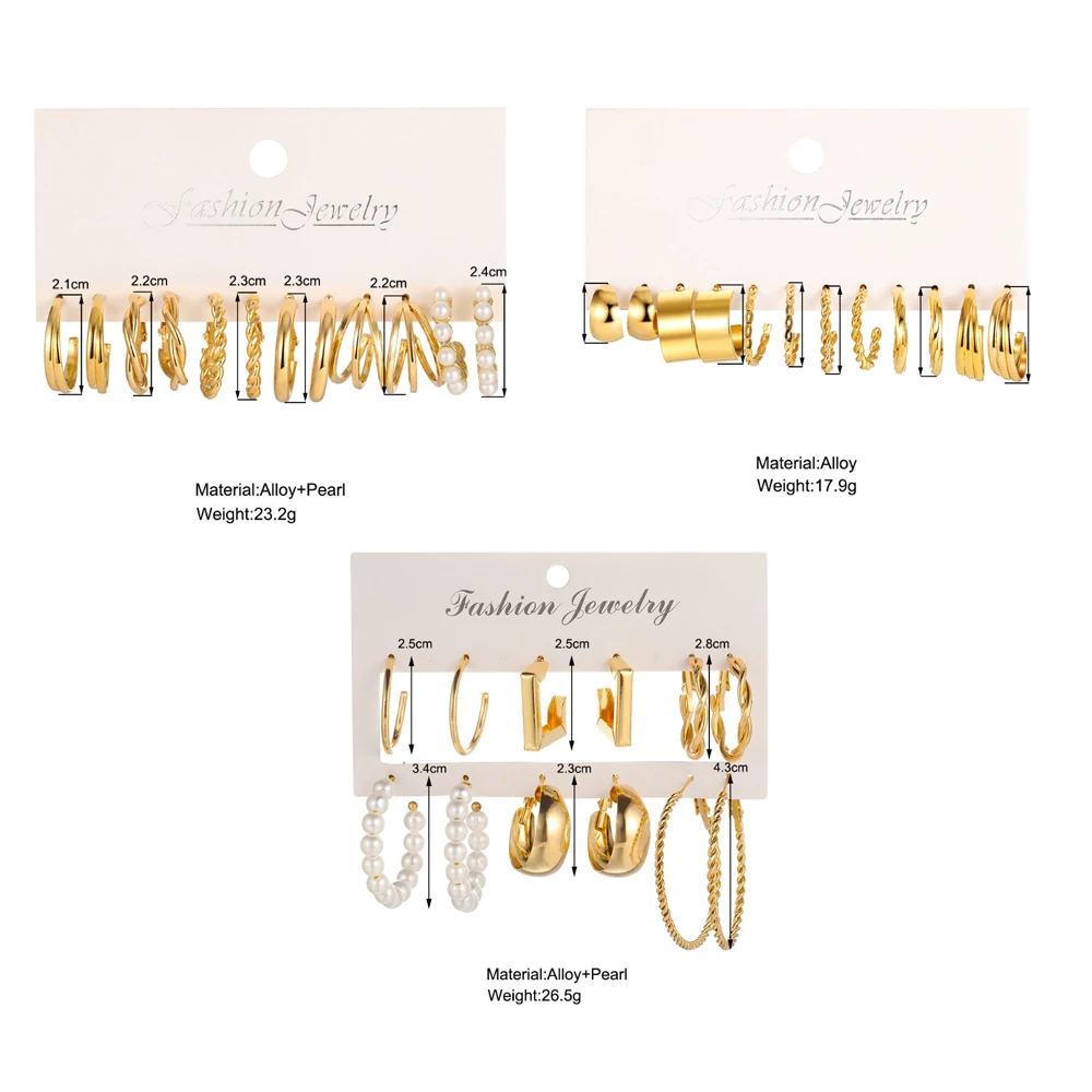 18Pcs Of Suit Women Earrings C Shaped Geometric Fake-pearl Metal Earrings Atmospheric Queuing Alloy Of Gold-color image 6