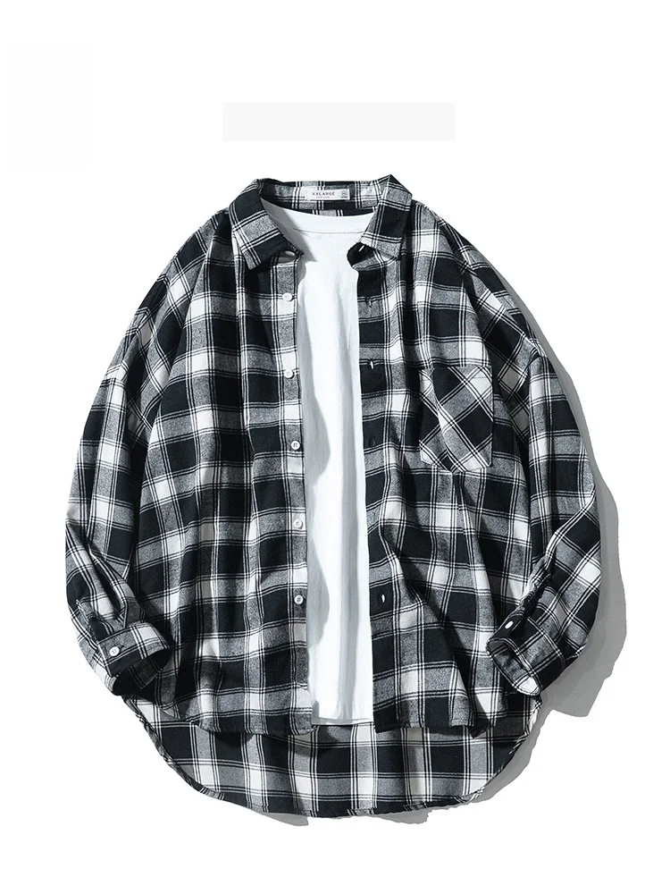 

Мужское свободное пальто с длинными рукавами, повседневное, в клетку, модное, художественное, из смеси полиэстера и хлопка, для всех сезонов