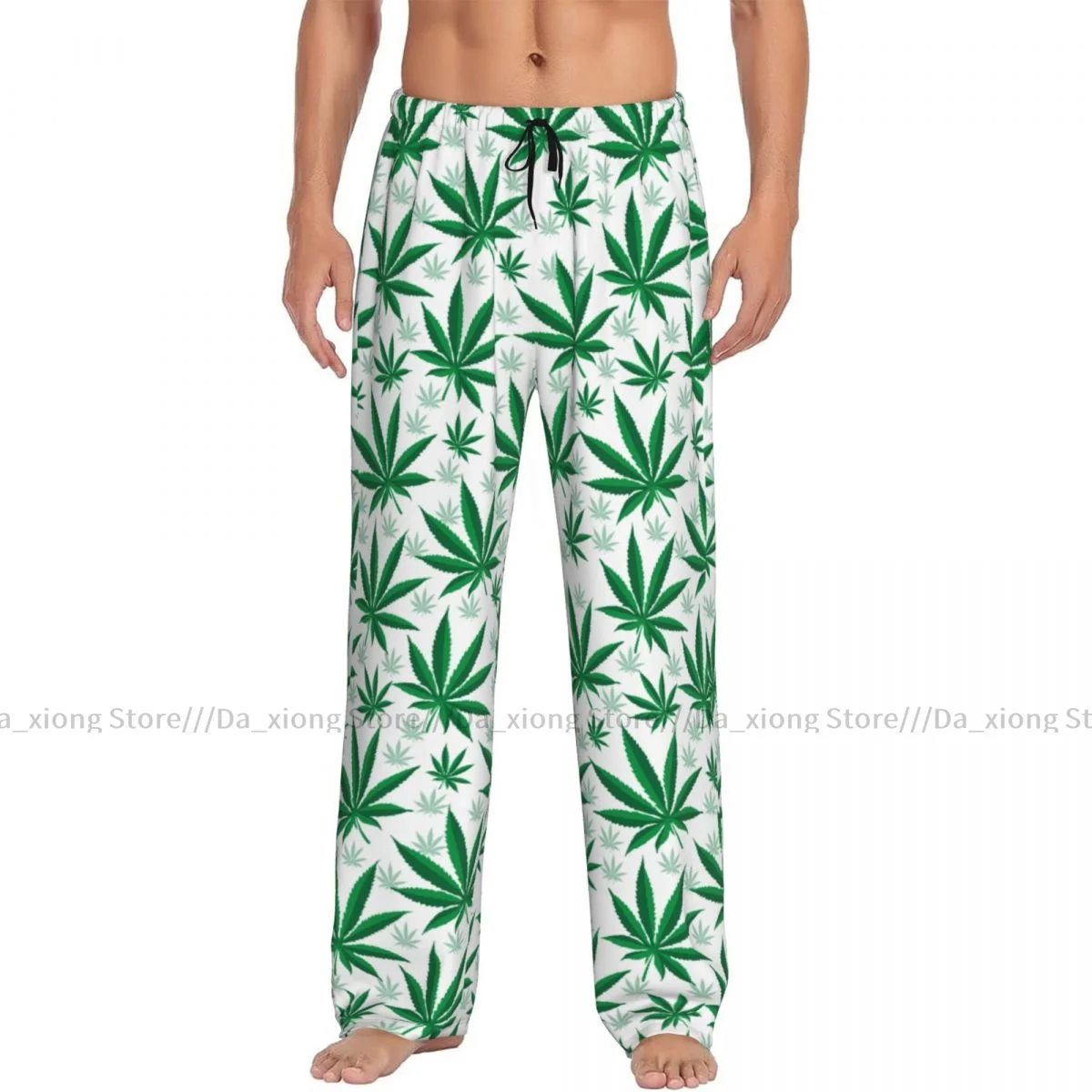 Mens Casual Pajama Long Pant Loose Elastic Waistband Herb Leaves Cozy Sleepwear Home Lounge Pants