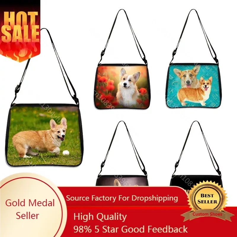 Cartoon Corgi Dog Print Messenger Bag Women Handbag Dachshund Pug Clutch Girl Shoulder Bag ForTravel Casual Tote Bags