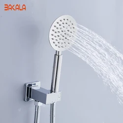 BAKALA Round/Square SUS304 Stainless steel shower head With Wall Connector &1.5m Hoses Set Water Saving  Handheld Sprayer