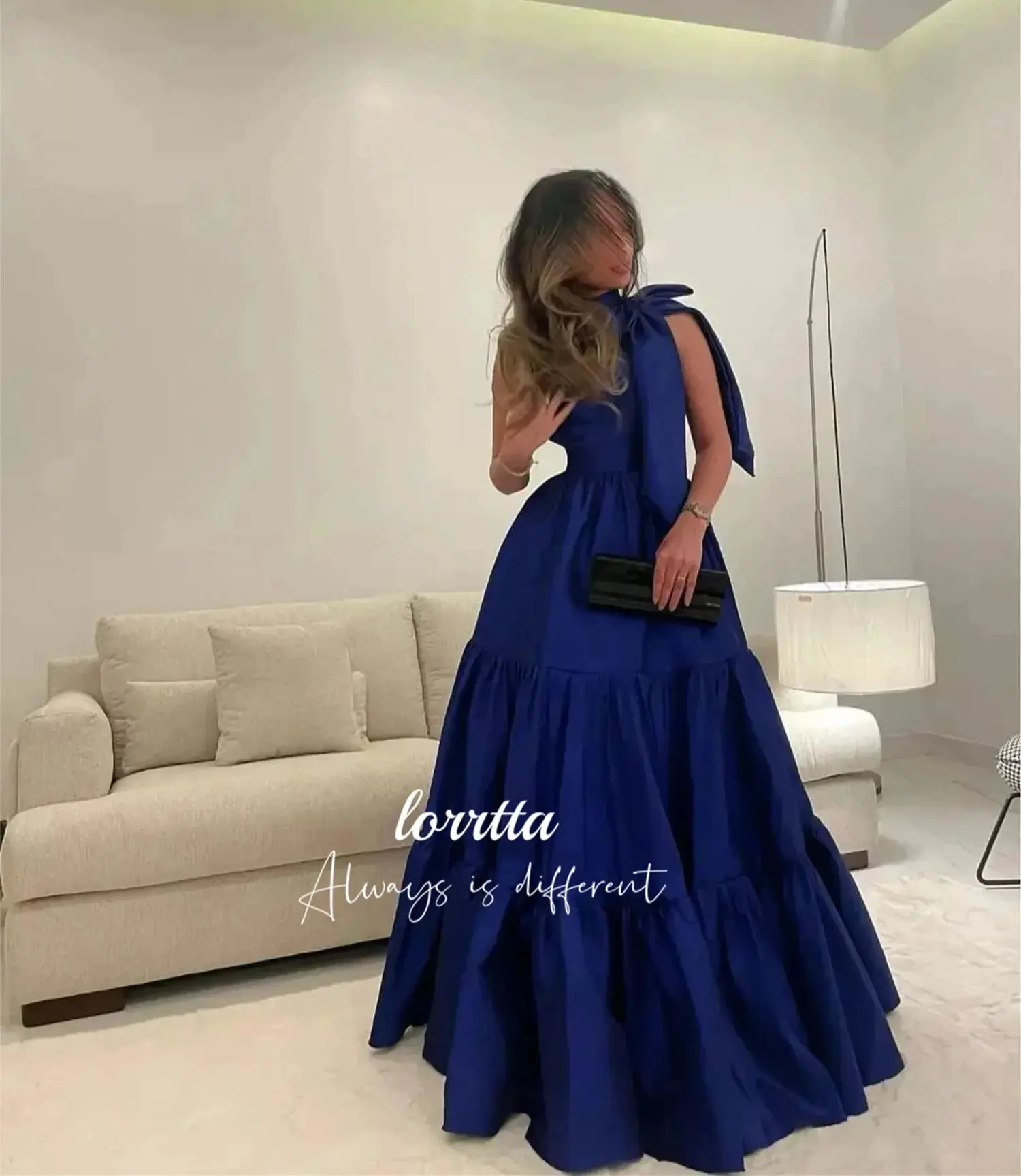 Lorrtta Satin Blue Boss Evening Dress Line A Eid Party Prom Dresses 2024 Robe De Soiree Femmes Ball Gowns  Gala Customized