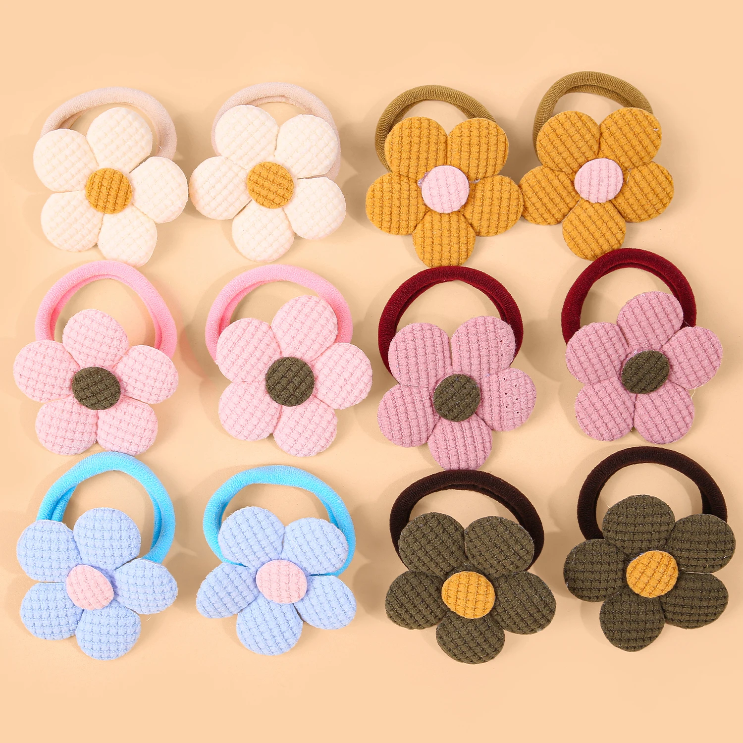 

6/12/24pcs Fabric Color Blocked Floral Nylon Elastic Hair Band For Girls Cute Morandi Color Hair Rope For Kids Hair Accessories