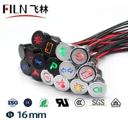 Lámpara impermeable de 16 mm FILN 12V LED para coche, barco, luces de advertencia LED para el tablero, luces de señalización, luz piloto para instrumentos
