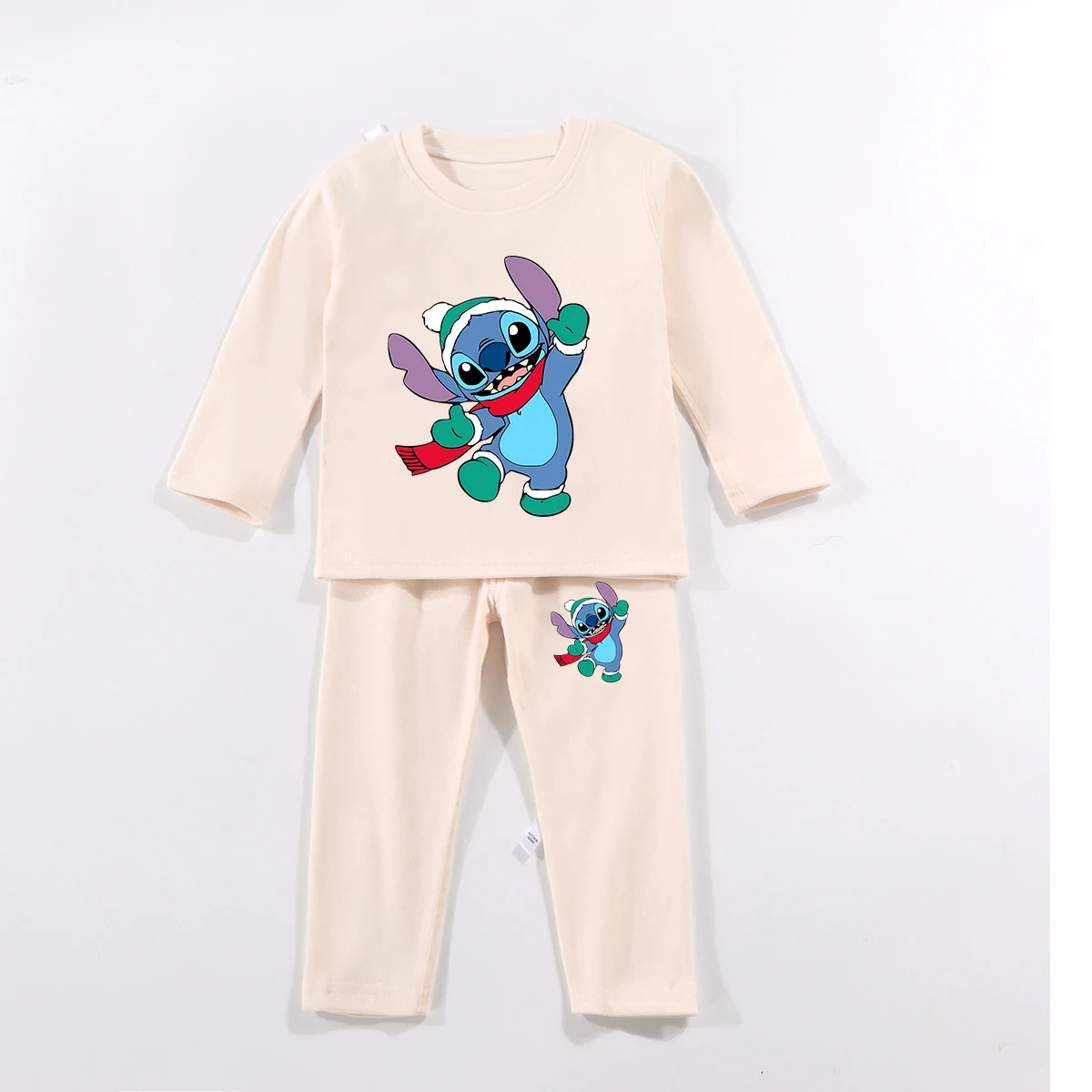 Disney Stitch Long Sleeve Pajama Set Cute Cartoon Christmas Party Decoration Winter Warm Casual Homewear Loose Two-piece Suit