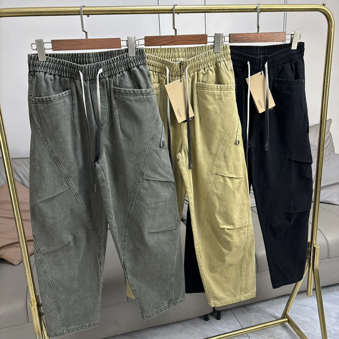 

American Waed High amage Cotton Autumn Winter Men's Loose Casual Straight Leg Knife Pants 3D Tailoring Faionable