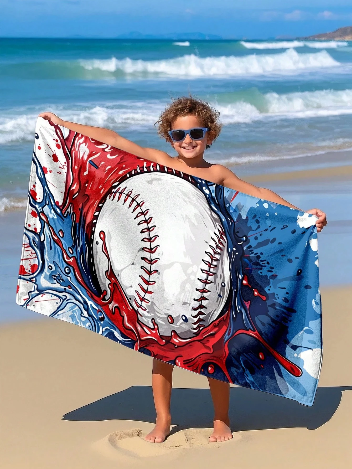 1pc Baseball Element Kids Beach Towel, Super Soft Microfiber