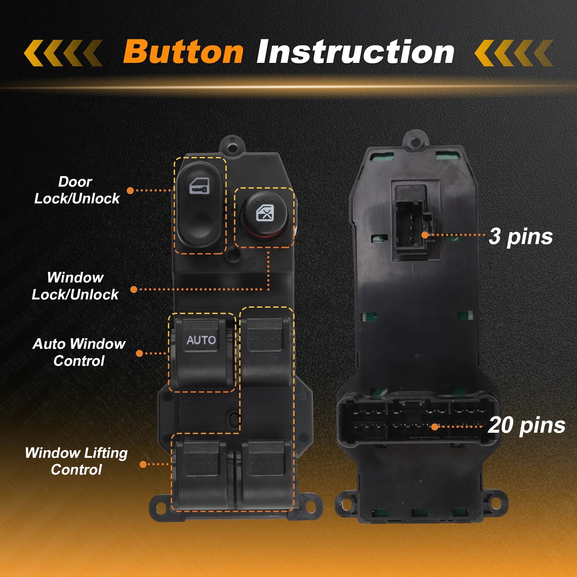 UXCELL Power Window Switch for Honda Jazz II 2002-2008 No.35750SAAG010M1 Black view 3
