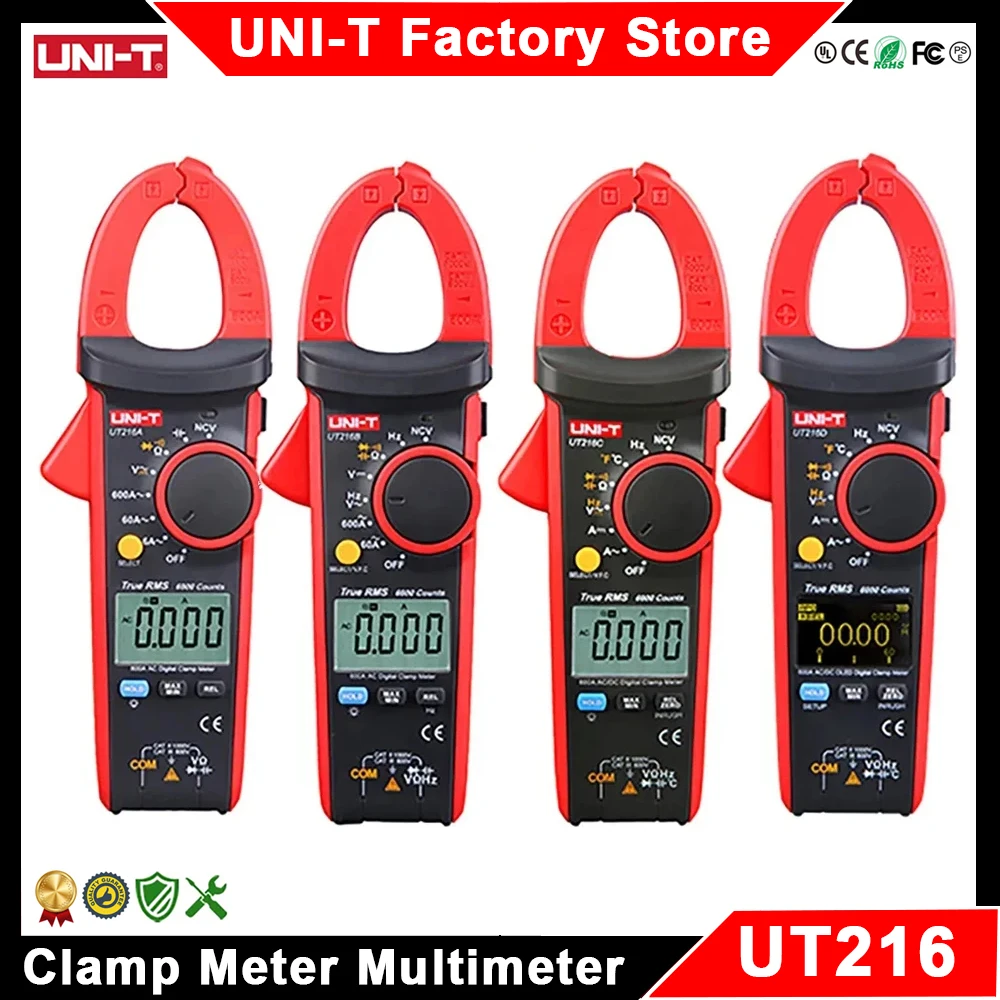 UNI-T UT216A UT216B UT216C UT216D Digital Clamp Meter 600A VFC Multimeter UT216 Pliers Ammeter Voltmeter Electrical Multi Tester