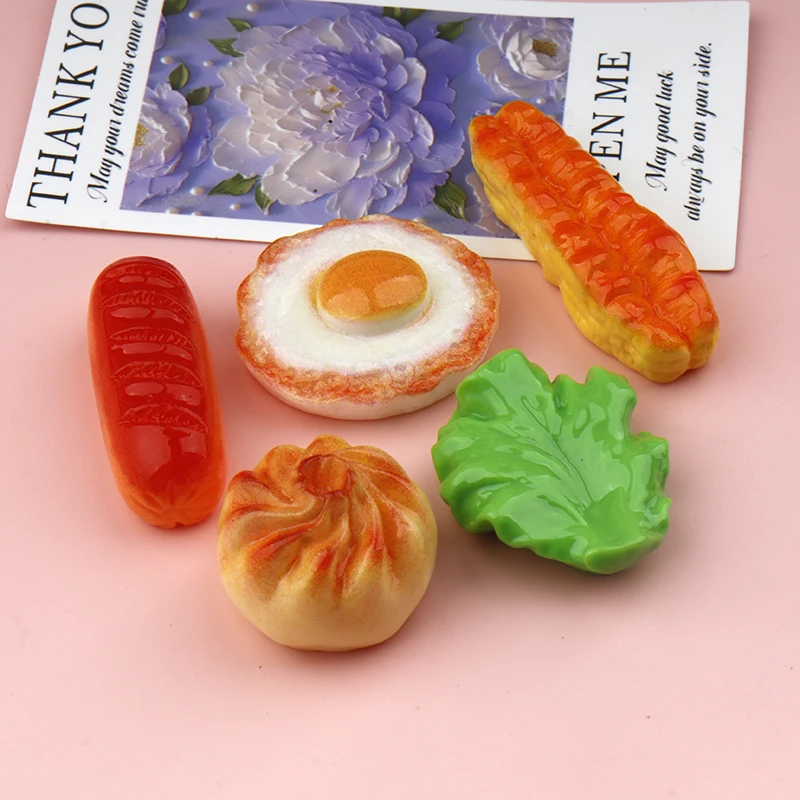10/100pcs Simulation Breakfast Decor Resin Cabochons Sausage Fried Youtiao Lettuce DIY Jewelry Dollhouse Miniature Accessories