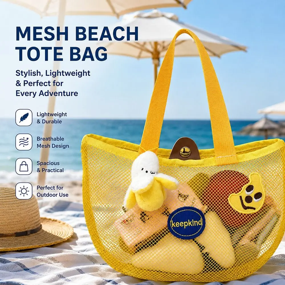 Cute Mesh Transparent Tote Bag Portable Lightweight Shopping Storage Bag Shoulder Handbag Outdoor Carrying