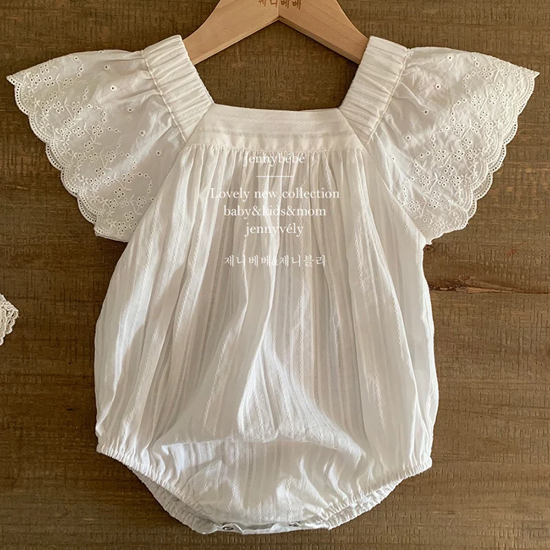 2024 New Summer 0-24M Baby Clothing Infant Baby Girls Bodysuits Flying Sleeve Cotton Solid Color Toddler Baby Girls Jumpsuit