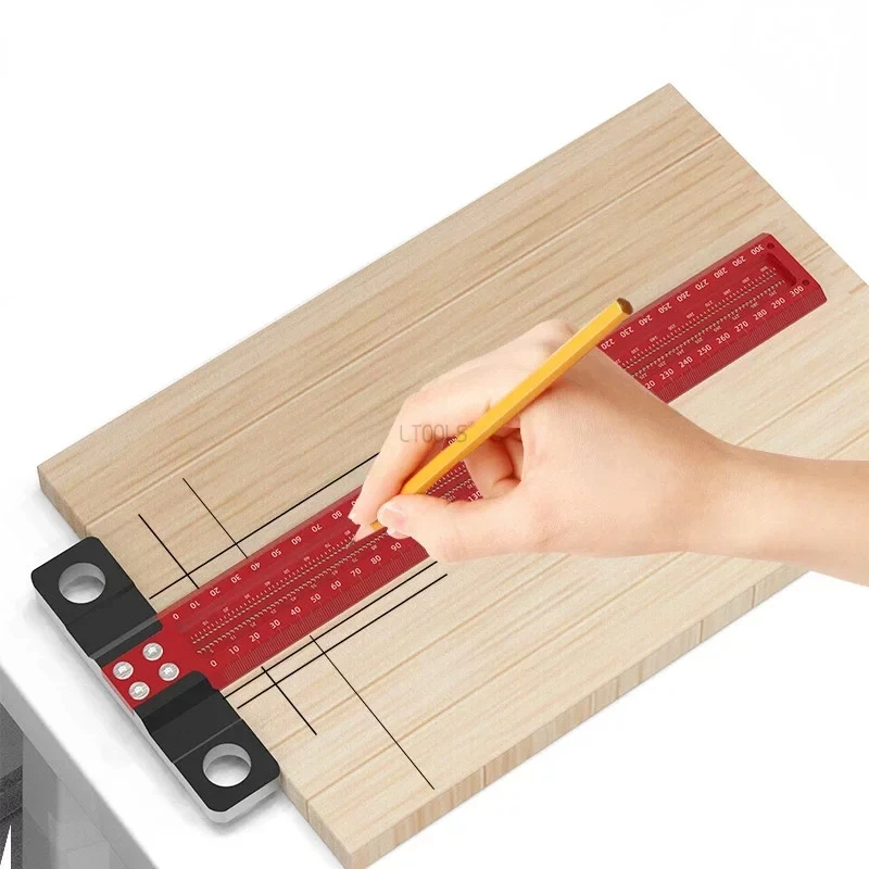 200-300mm Woodworking High-precision Line Scribe T-type Ruler Hole Scribing Ruler Aluminum Alloy Mark Line Gauge Measuring Tools
