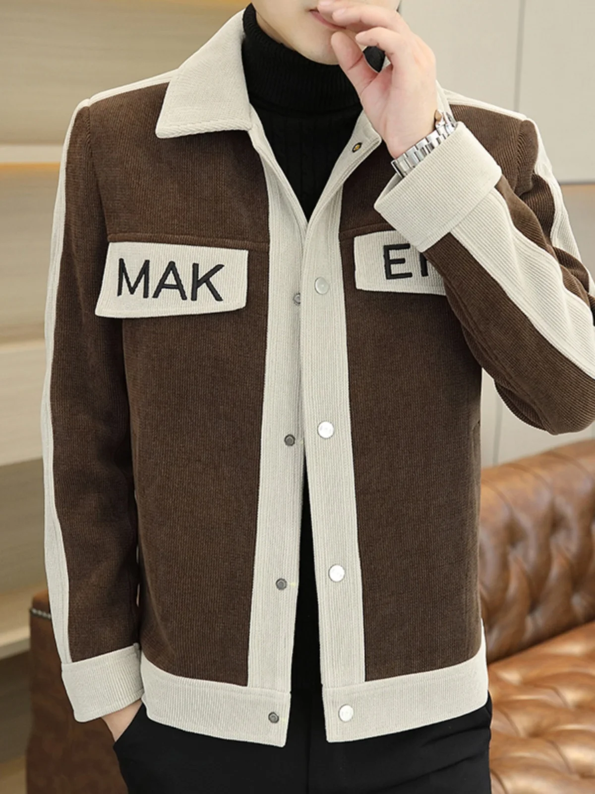 

Новая мужская куртка-пэчворк 2025: повседневная, шерстяная, осенне-зимняя верхняя одежда из дышащего полиэстера, модная, молодежная