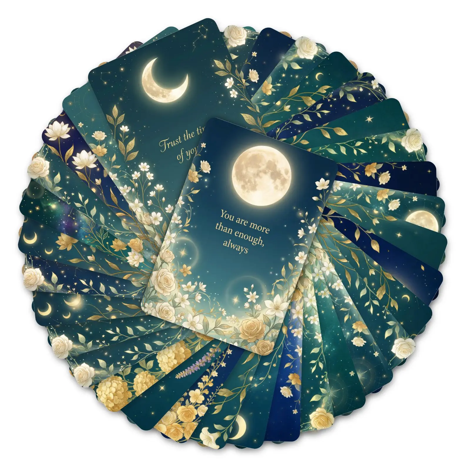 36-teiliges Set Inspirierende Heilende Mond- & Blumen-Selbstmotivationskarten Positive Selbstpflege-Affirmationskarten – Detail 7