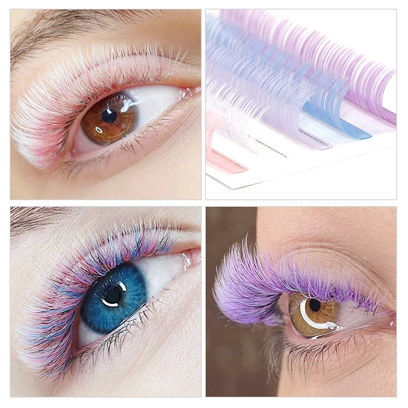 Quewel Mix Color Russian Silk Lashes 5/6 Colors Rainbow Eyelash Extension Colorful False Eyelashes Supplier Red Pink Blue Purple