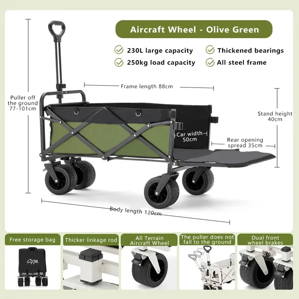 

Outdoor Camping Aircraft Wheeled Cart Foldable Hand Pushing Camping Trailer Pull Rod Rear Wagon Cart for Camping Picnic Trolley