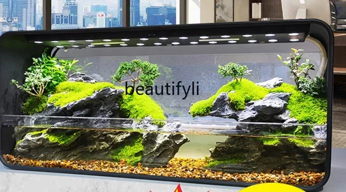 Fish Tank Living Room Rainforest Cylinder Landscape Cylinder Hallway TV Cabinet Narrow Strip Ecological Pot Full Set