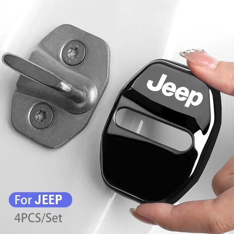 

4Pcs Non-Fading Zinc Alloy Car Door Lock Buckle Protector for Jeep Renegade Wrangler JK JL Grand Cherokee Compass Auto Parts