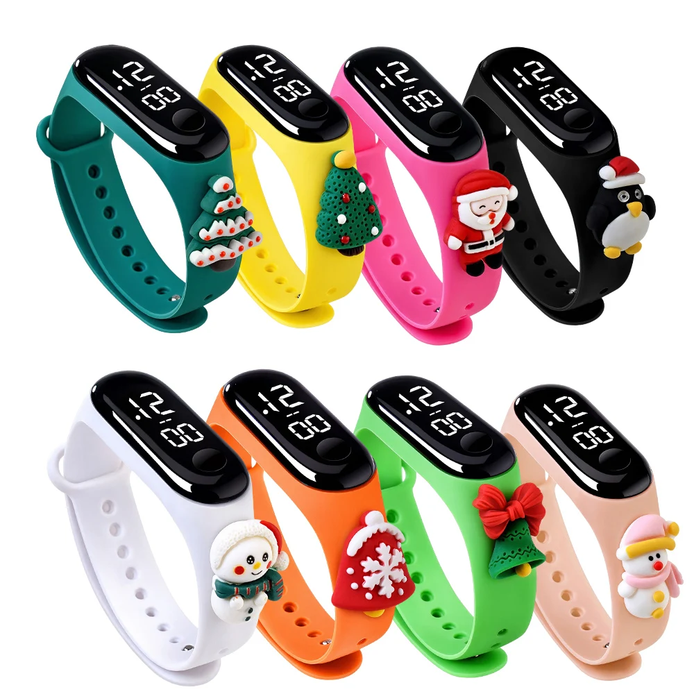 8Pcs/Set Christmas Kids LED Watch Silicone Touch Screen Digital Wristwatch Santa Snowman Penguin Bracelet Christmas Party Girls