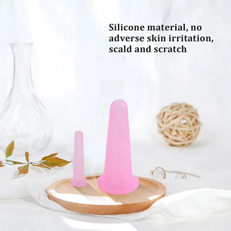 2 Sets (8) Natural Silicone Facial Cupping Vacuum Face Push Oil Shujing Suction Face Artifact Pink