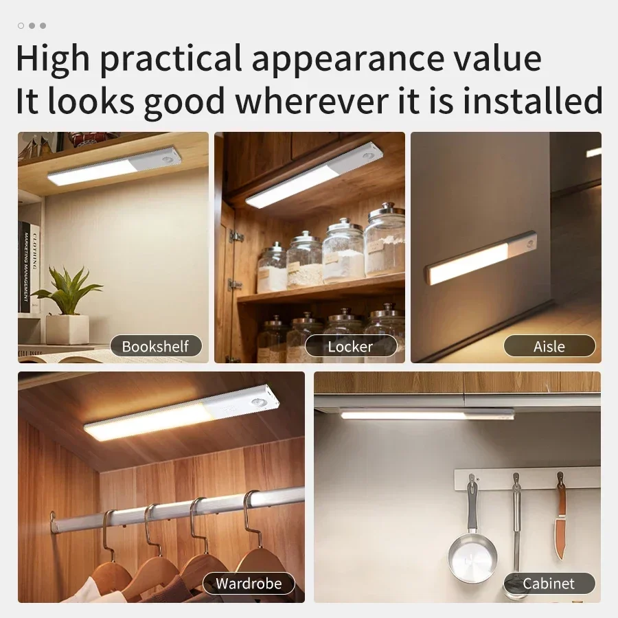 Lampki LED z czujnikiem ruchu, ładowalne, 25 cm, przenośne, z czujnikiem podczerwieni, magnetyczne, do szafek kuchennych.