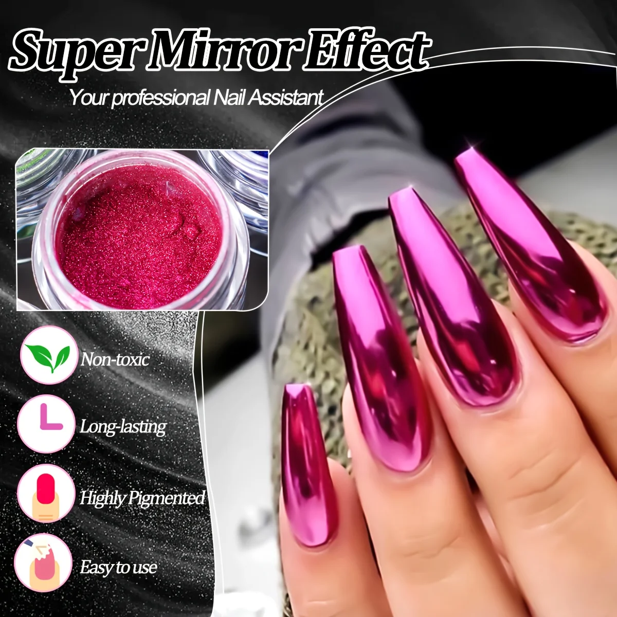 3-teiliges Nagelglitzerpulver-Set, holografischer Gold-Silber-Chrom-Staub mit Aurora-Spiegeleffekt, DIY-Nagelkunst-Dekoration