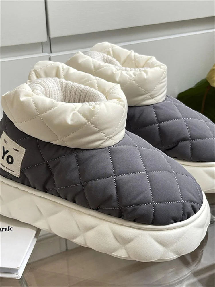 Msfilia Women\'s Plus Size Snow Boots Casual Short Tube Sponge Cake Thick Heel Fleece Fur Cotton Boot Waterproof Shoes
