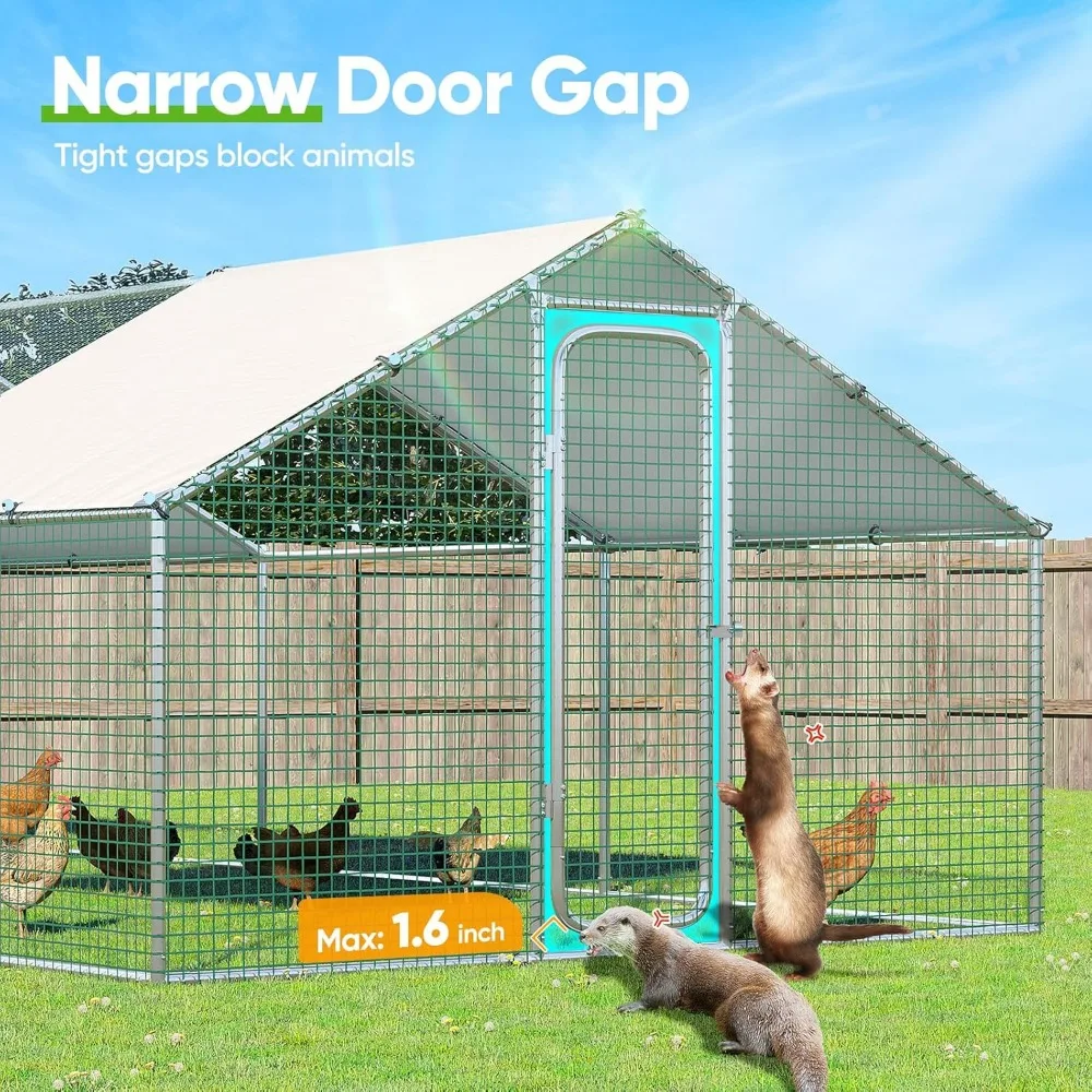 โรงเรือนเลี้ยงไก่โลหะกว้างขวางสำหรับนกกว่า 30 ตัว พร้อมตาข่ายชุบสังกะสีที่ทนทานและหลังคาที่ทนทานต่อสภาพอากาศ เหมาะสำหรับใช้งานกลางแจ้ง