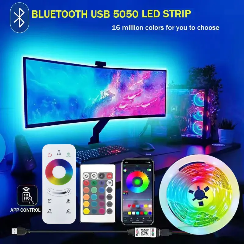 

RGB 1-30M Led Strip Light Bluetooth 5050 5V USB App Control Diode Led Tape Flexible Ribbon Luces Band for Gaming Bedroom Party