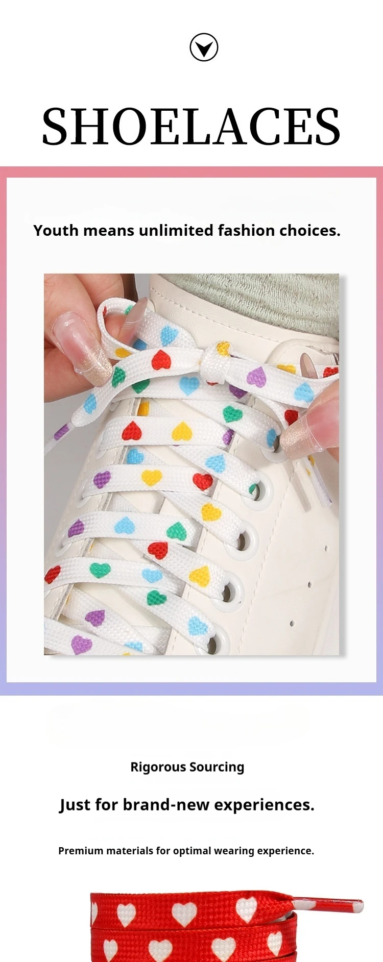 Schwarz-weiß bedruckte Herz-Schnürsenkel, 0,8 cm breit, hochwertige flache Schnürsenkel für Sneakers, Segeltuchschuhe, modische Schnürsenkel, 1 Paar – Detail 3