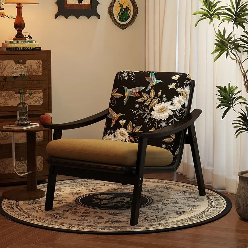 

chair, single solid wood, single chair on the balcony of the living room, French light luxury, high-end sense, retro bedroom