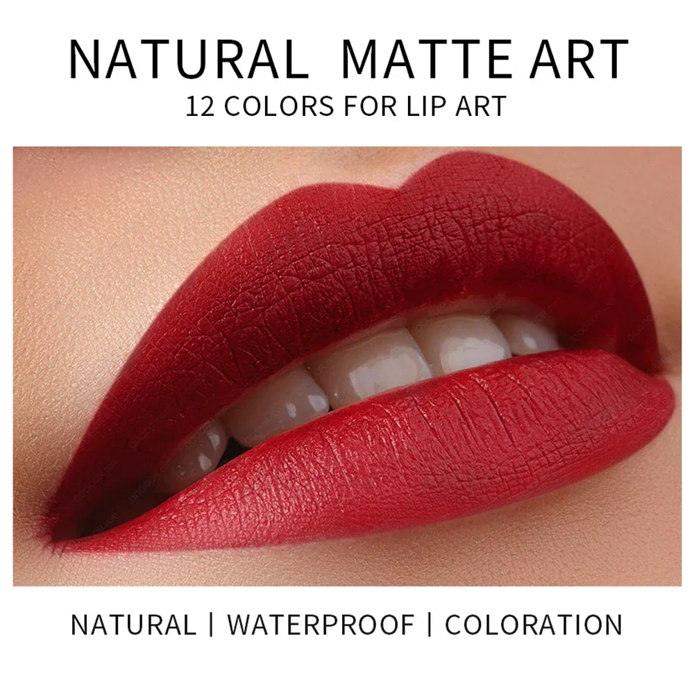 Lápiz labial mate de terciopelo, 12 colores, resistente al agua, de larga duración, lápiz labial rojo Sexy, taza adhesiva, maquillaje, tinte labial, cosmético