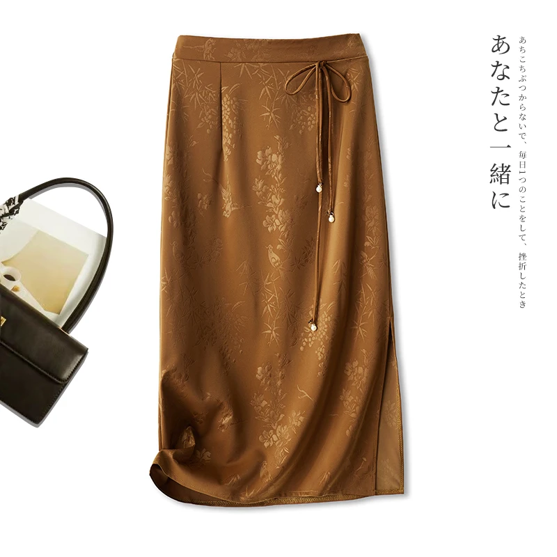 

Ele китайская юбка трапециевидной формы с высокой талией, женская летняя винтажная атласная юбка с кисточками в национальном стиле, длина с запахом