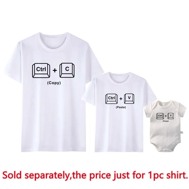 New Copy Paste Family Matching Shirts Look Father and Baby Tshirts Ctrl C Ctrl V Print Daddy Daughter Outfits Father\'s Day Gifts