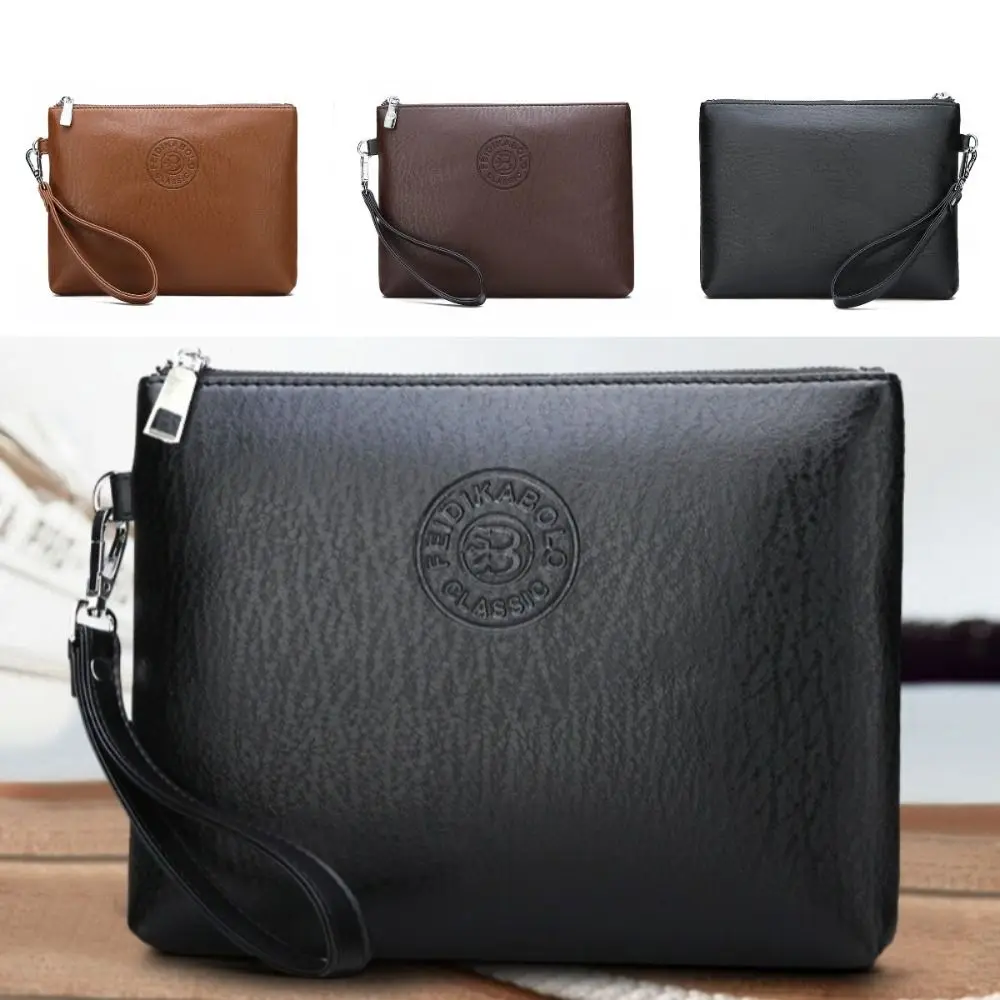 

Fashion Pu Leather Male Clutch Bag Soft Large Capacity Men's Handy Bag Simple Hand Buckle Toiletry Bag Outdoor