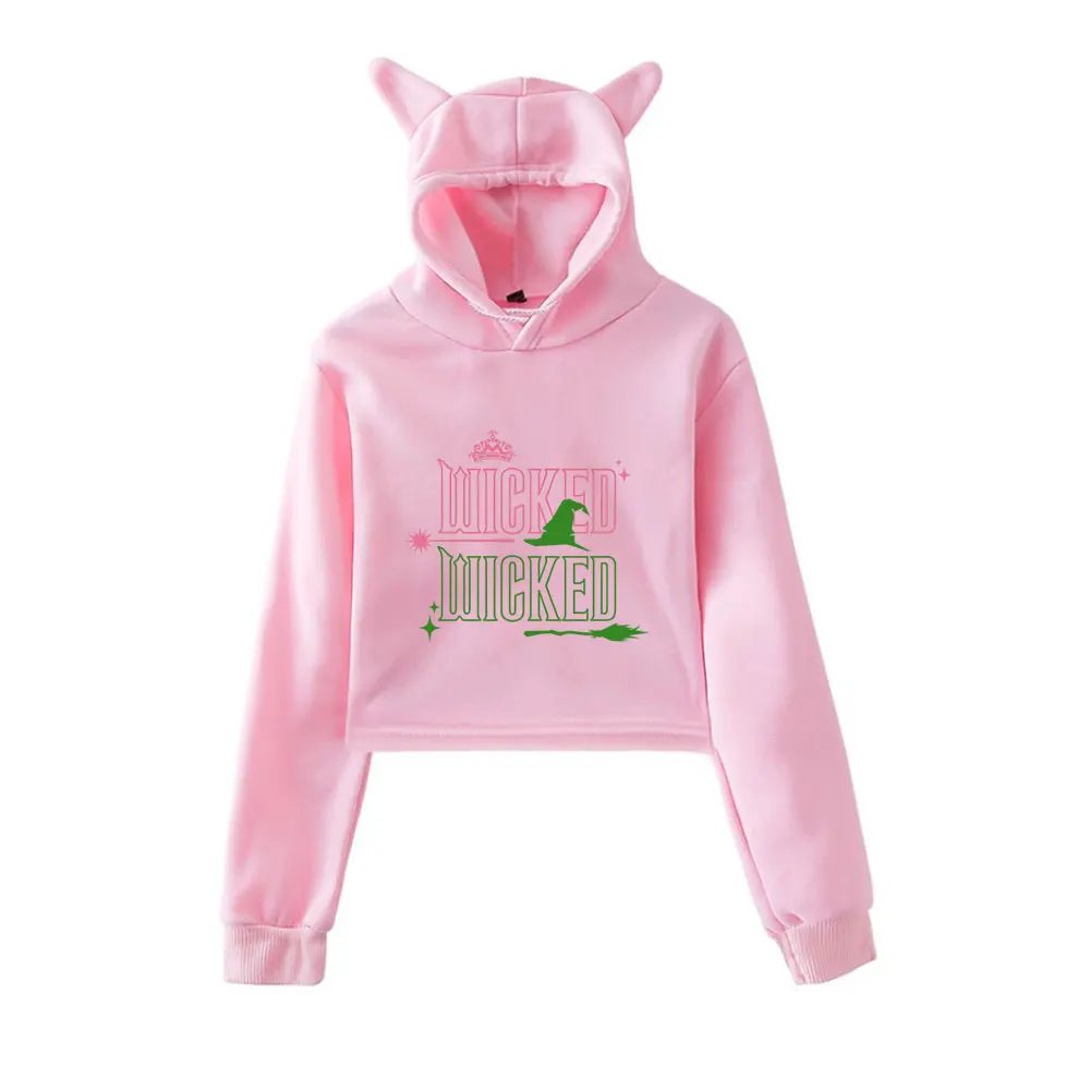 

Wicked Changed For Good Merch винтажная уличная одежда 90-х годов с логотипом толстовки с капюшоном для девочек укороченный модный пуловер с кошачьими ушками