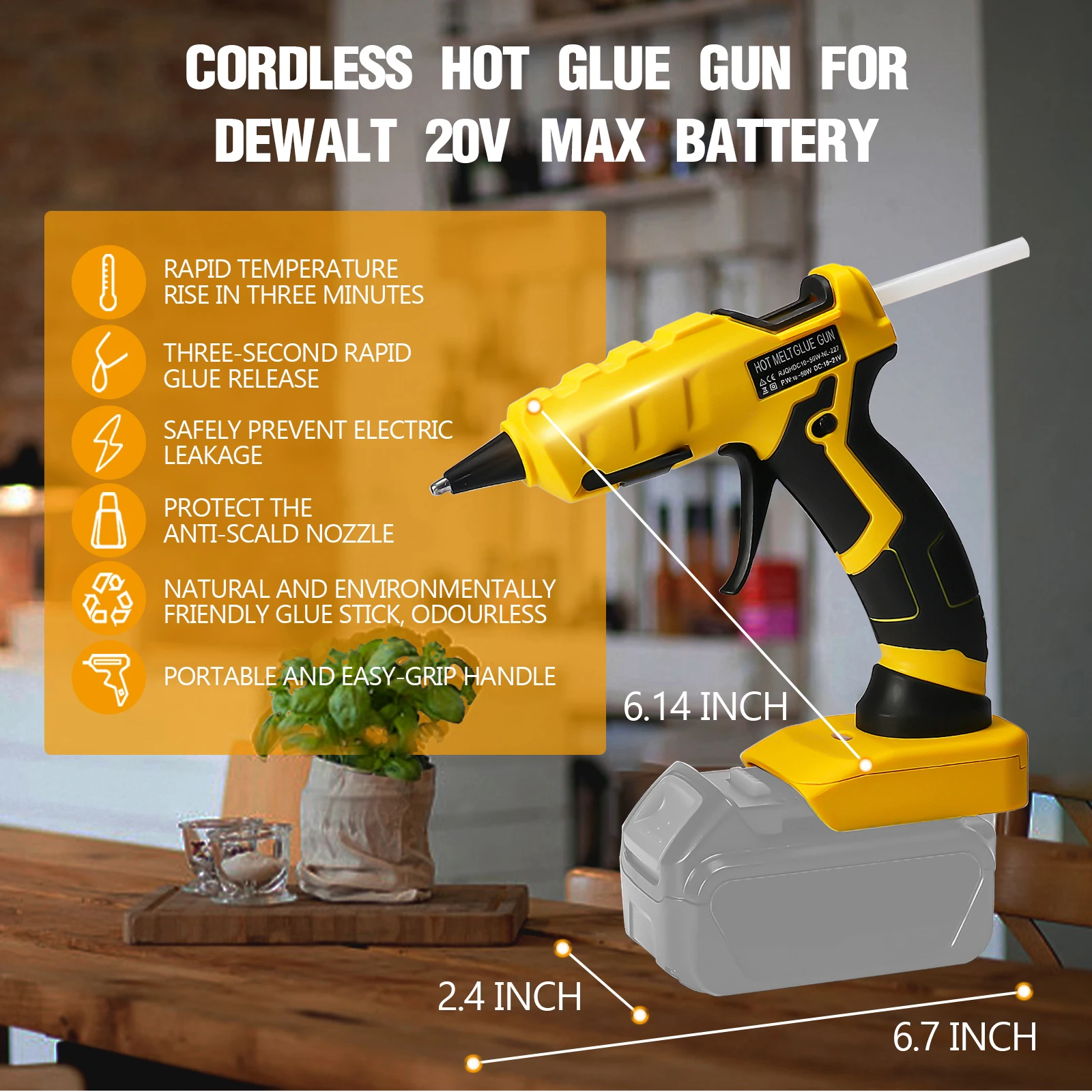 اللاسلكي صمغ يسيح بالحرارة بندقية سريع التسخين الغراء بندقية عدة مع 30 قطعة 7 مللي متر عصي الغراء لبطارية ديوالت 20 فولت (بدون بطارية) #6