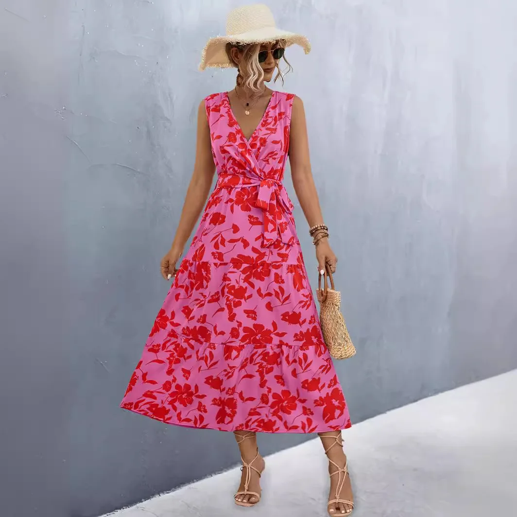 Elegant Women's Long Dresses Summer New  Floral Dress Abiti Al Ginocchio Robes Femmes Été 2024 Robe Femme Vestido De Festas Y2k